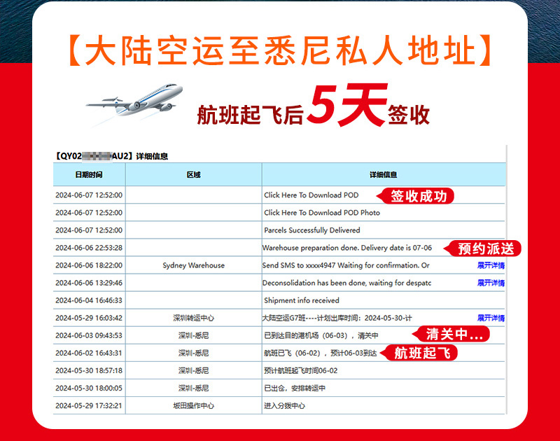 大陆空运悉尼5天签收